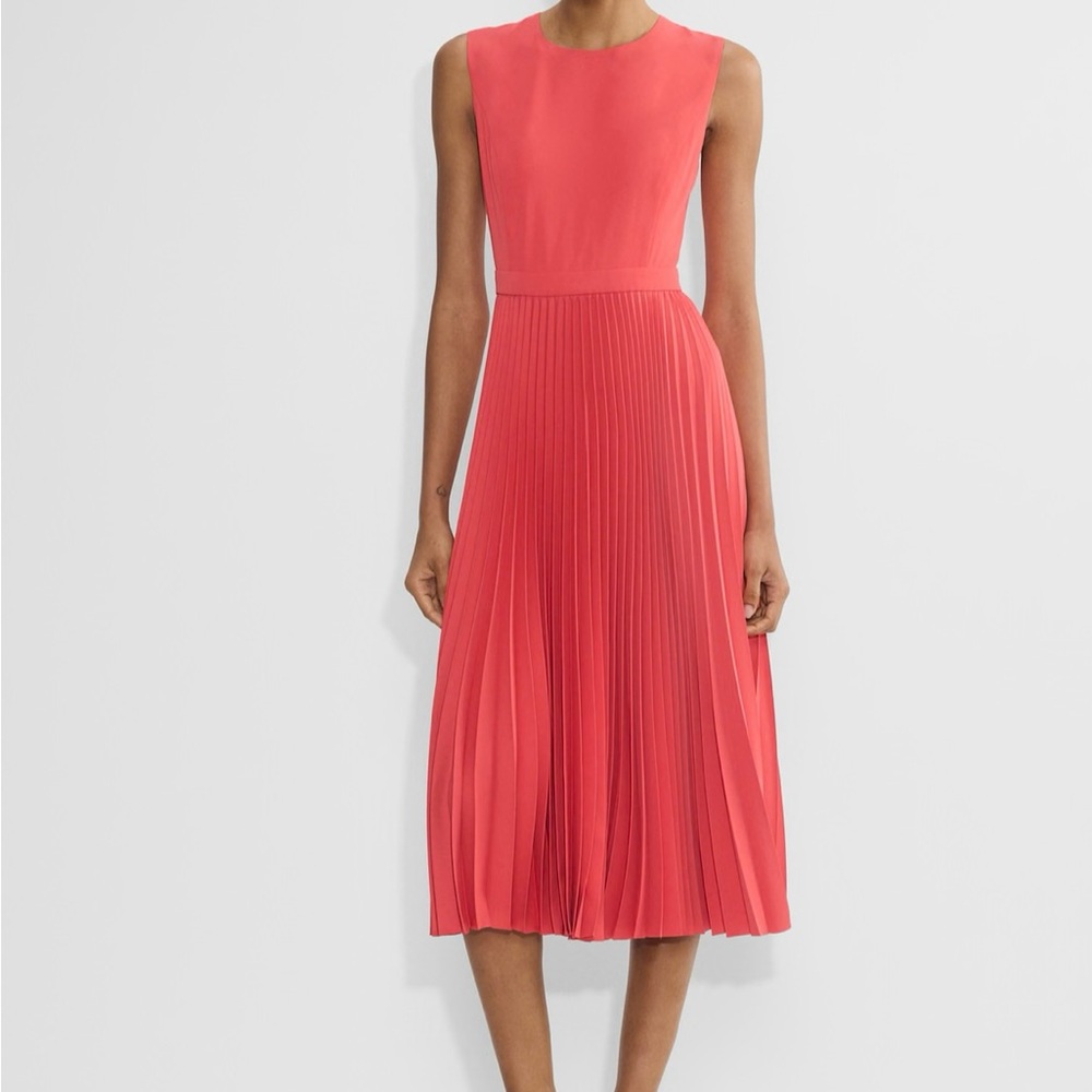 Aritzia Coral Pleated Midi Dress